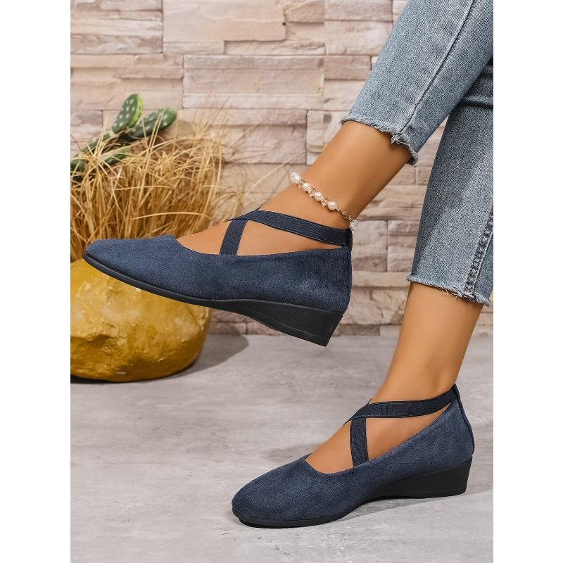 Fall 2025 Cross Elastic Wedge Shoes Plus Size Platform Soles Casual Pumps for Women