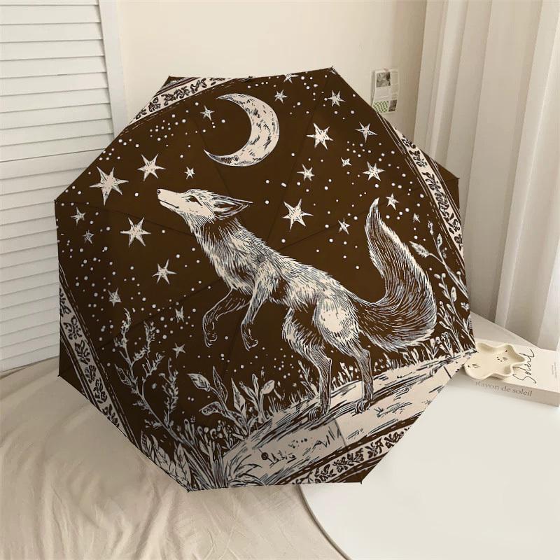 

1PC Wolf Howling Moon Umbrella-8-Rib Reinforced Portable Folding Travel Suitable for All Seasons Outdoor Daily Use Is an Ideal Choice -K0334