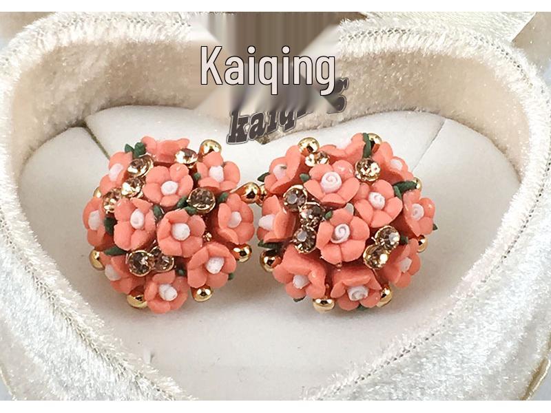Korean Style Ceramic Rose Stud Earrings and Ear Cuffs