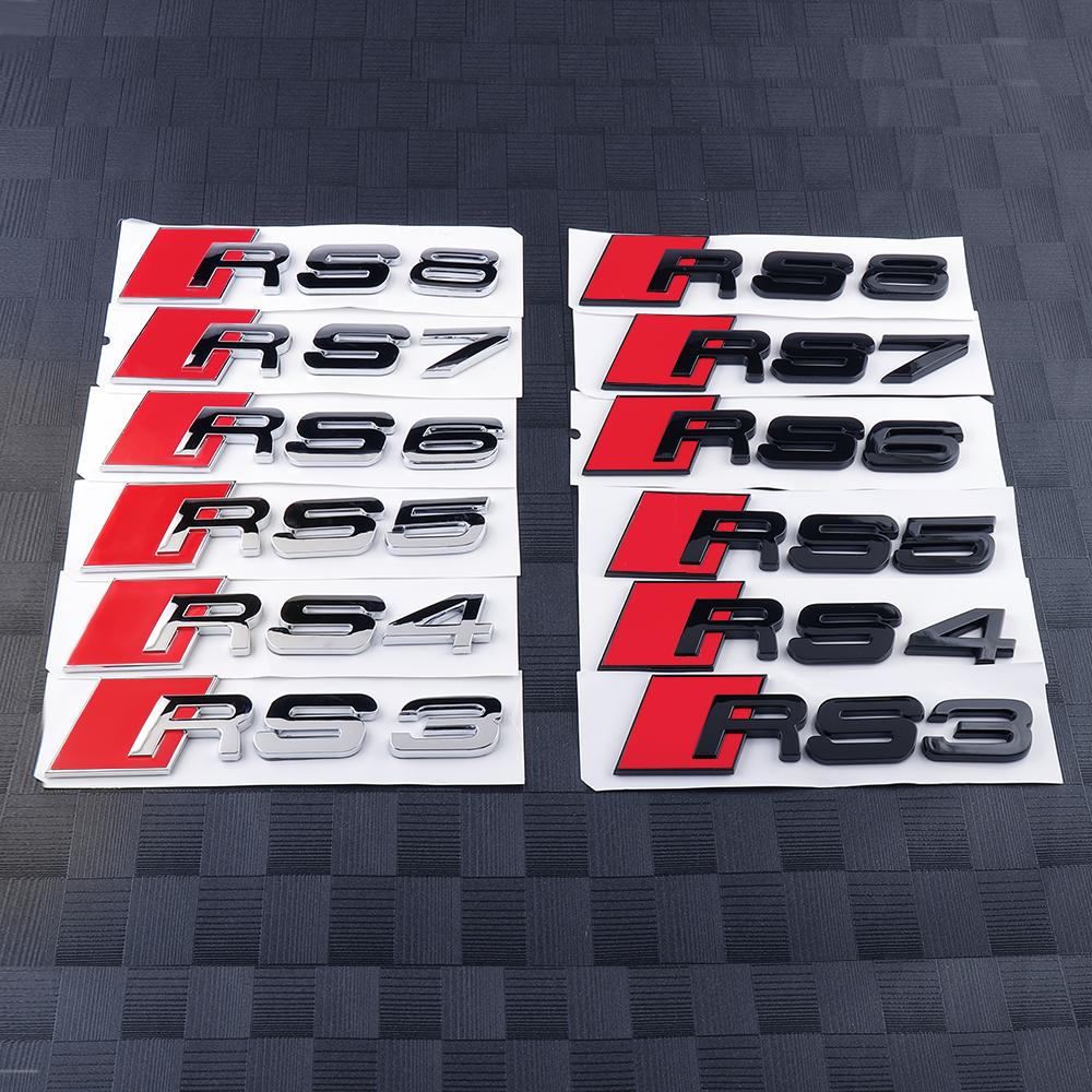 3D ABS RS3 RS4 RS5 RS6 RS7 RS8 Emblem Car Body Rear Trunk Decoration Stickers Accessories For  kcpn5 A4 A6 C7 8V B6 B7 Q7 B8 A3 8P