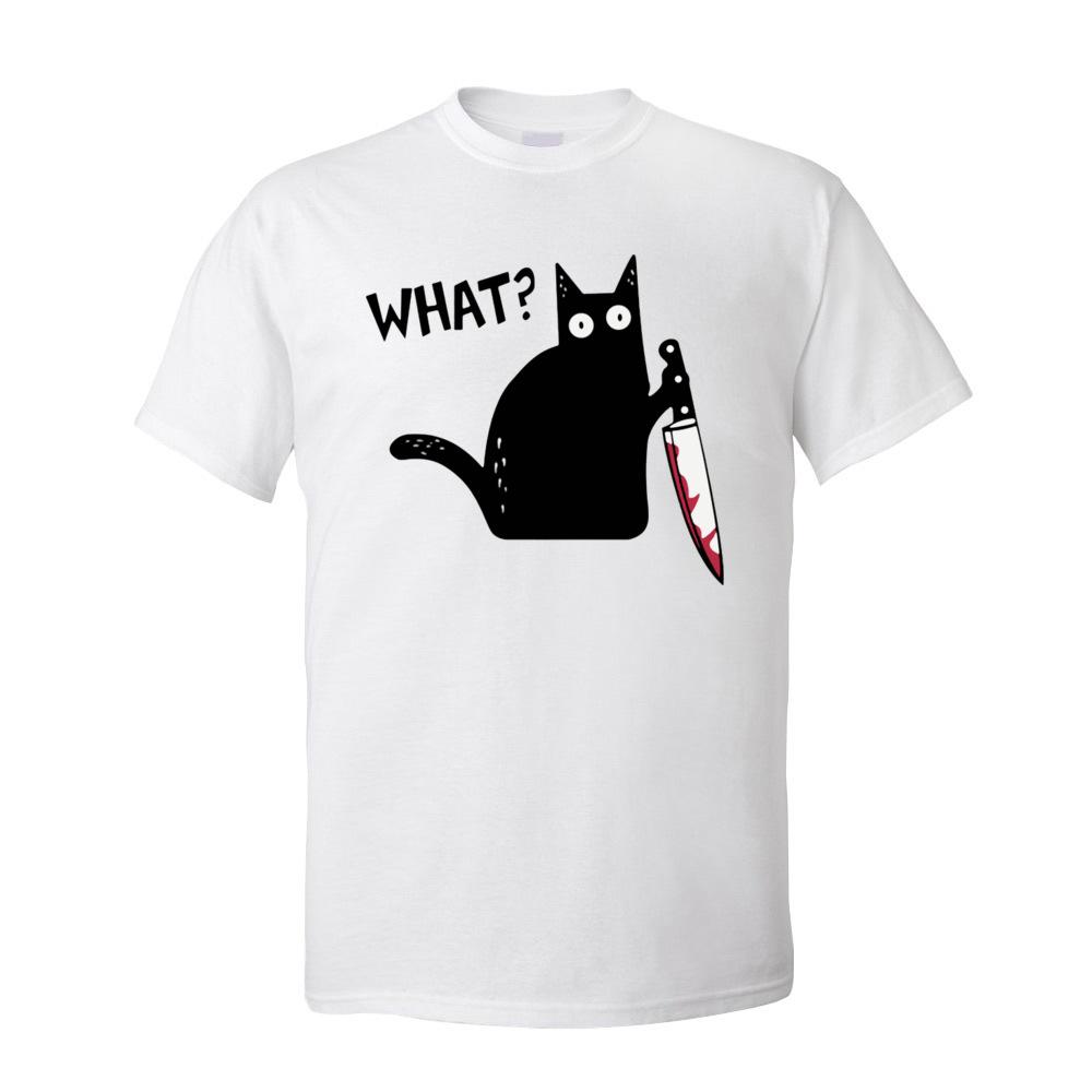 

Crazy Funny Cat T Shirt WHAT BLACK CAT HOLDING KNIFE Guys Tshirt Summer Tee Shirt Short Sleeve 100% Cotton O-Neck Men T-Shirt 5XL різнокольоровий