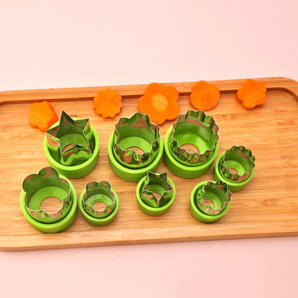Silicone world 9Pcs/set Cookie Cutter Embosser Vegetable Cutter Portable Stainless Steel Fruit Cutting Die Kitchen Baking Tools