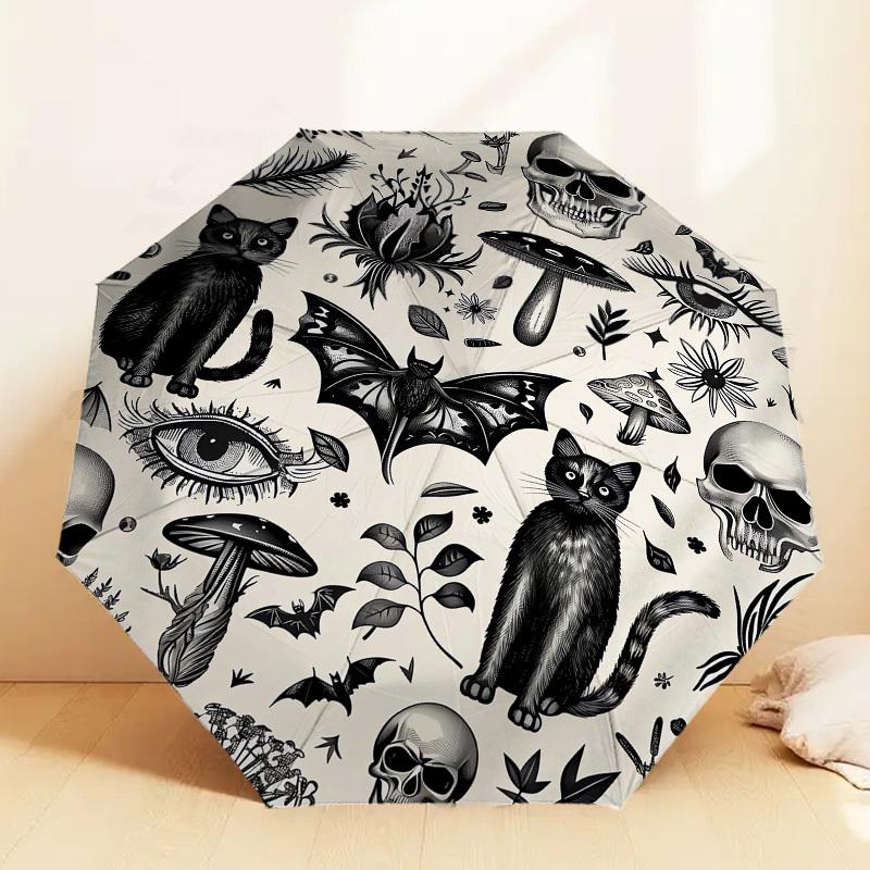1pc Skull Bat Pattern Umbrella Design Automatic Opening and Closing Umbrella, High-quality Travel Umbrella,  C1128068