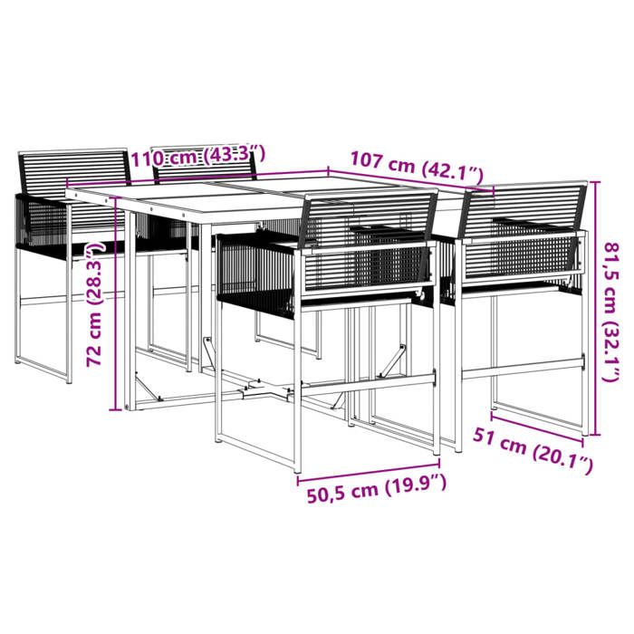 VidaXL Ensemble à manger de jardin 5 pcs Noir Résine tressée, ensemble à manger d'extérieur, meuble à manger de jardin, 3295048