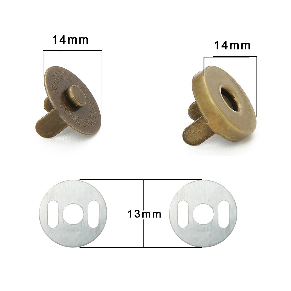 

10 компл./лот, 14/18 мм, круглая магнитная металлическая сумка с застежкой, невидимая для одежды, без шитья, автоматическая адсорбционная пряжка 14mm латунный