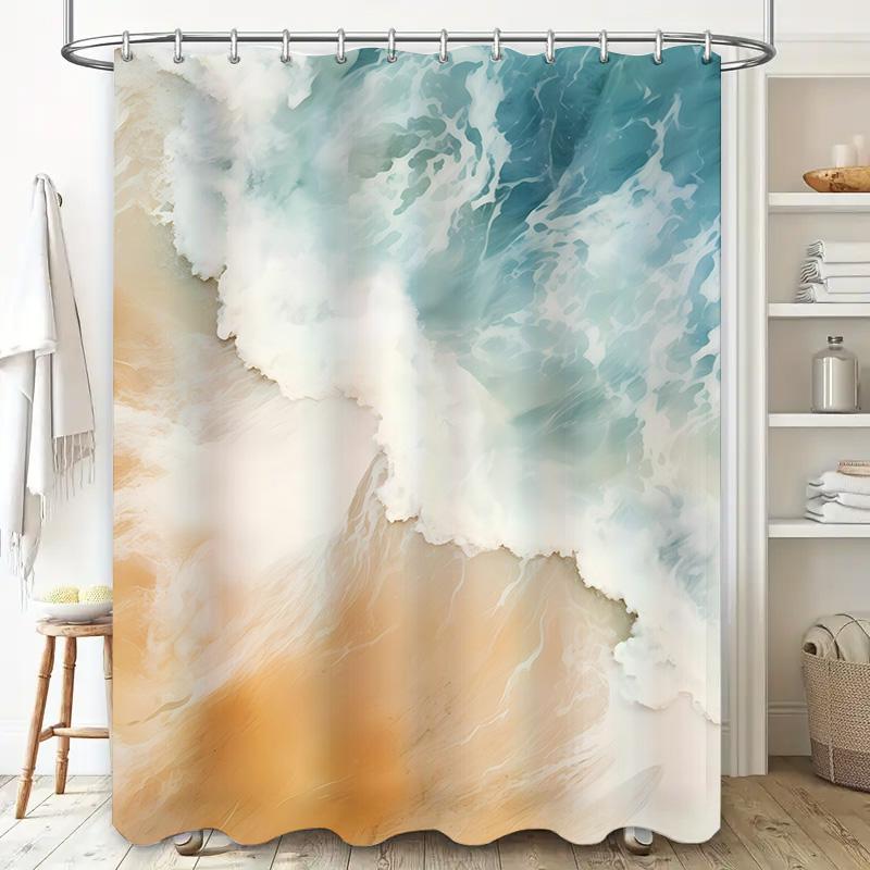 Beautiful Ocean Waves Shower Curtain Waterproof Bathroom Decor with Modern Floral Design