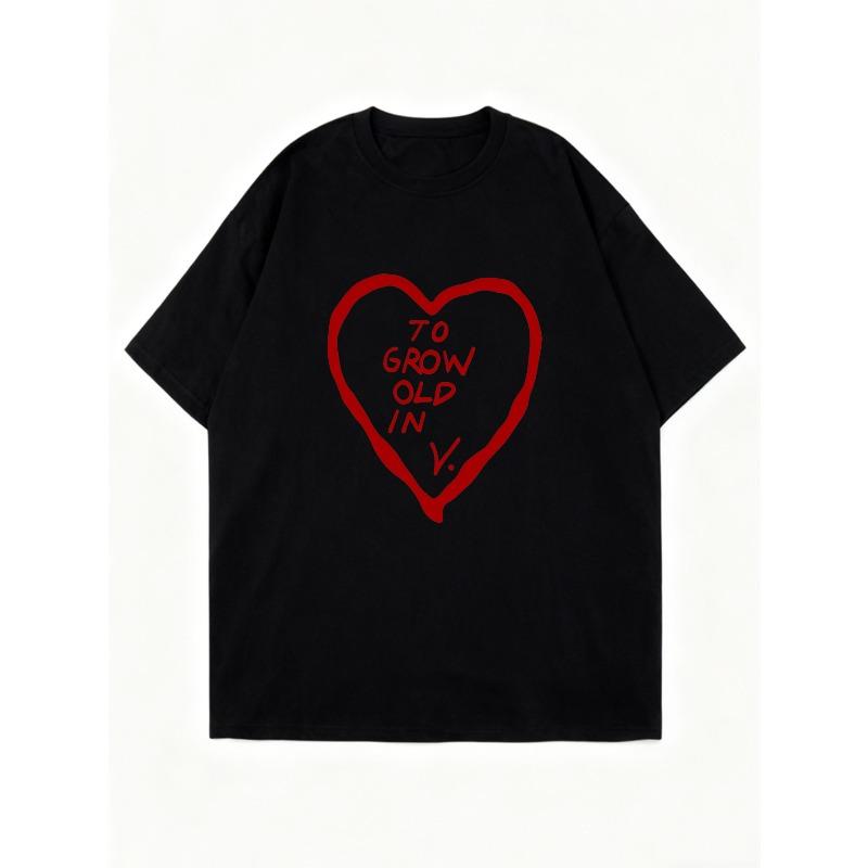 Oversized T Shirt Dress Black Heart Print To Grow Old In V Casual Wear