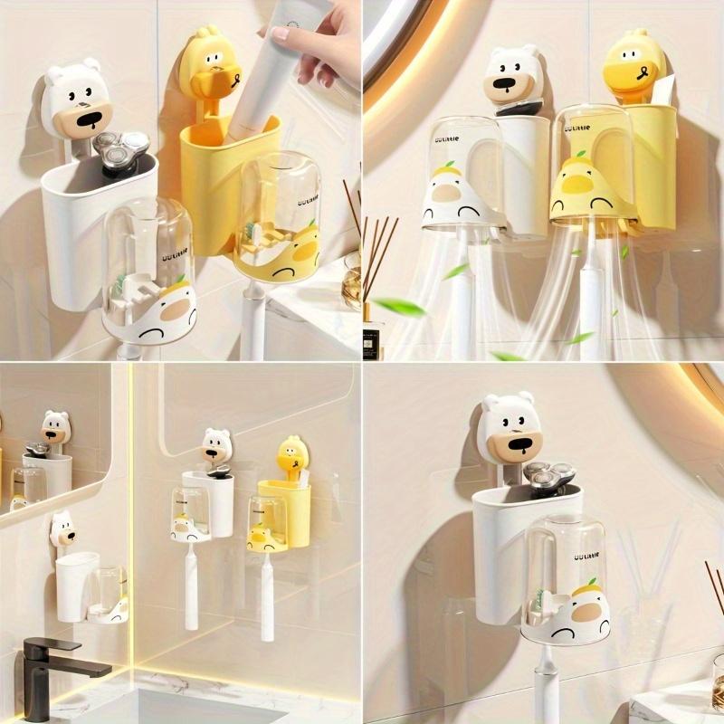 2pcs Sweet Nest Couple Cartoon Toothbrush Holder Cute CP Shape Suction Cup Installation Without Drilling Holes A Cozy Home for Electric Toothbrushes