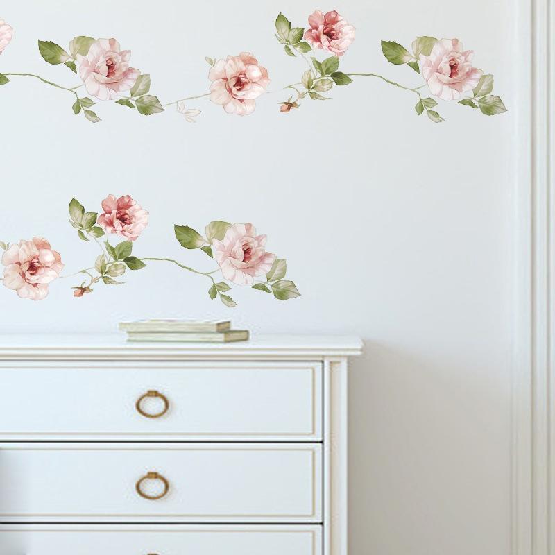 Floral Flowers Vine Wall Sticker Bedroom Home Decoration Living Room Skirting Removable Wallpaper Self-adhesive Stickers