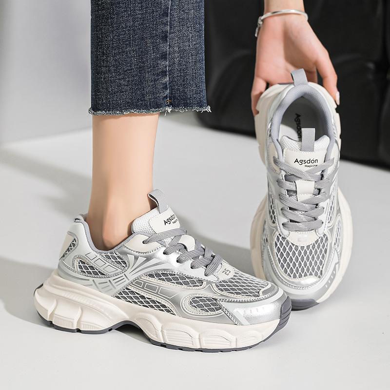 Augustine silver dad shoes women 2025 new summer mesh sports running shoes muffin platform casual shoes