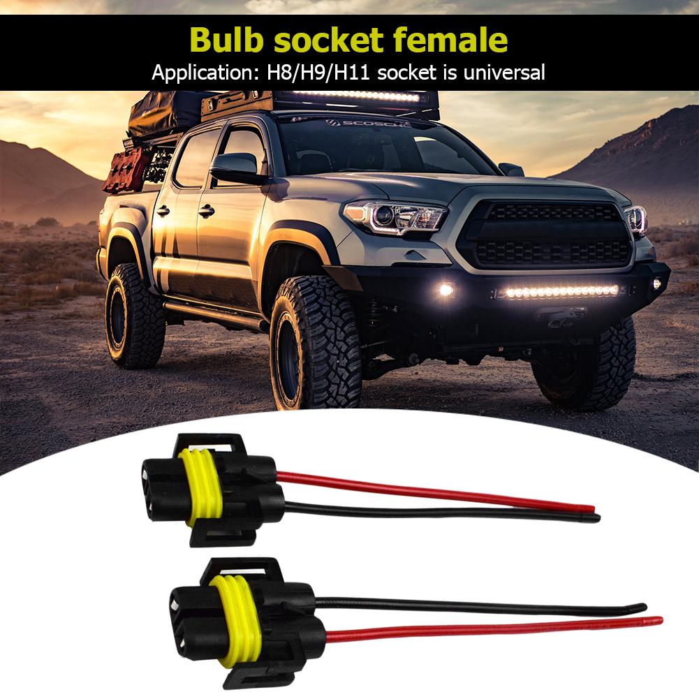 2pcs Bulb Socket Female Adapter 12-24V H8/H9/H11 Cable Plug Female Male Adapter Wire Connector Plug for Headlight Fog Light