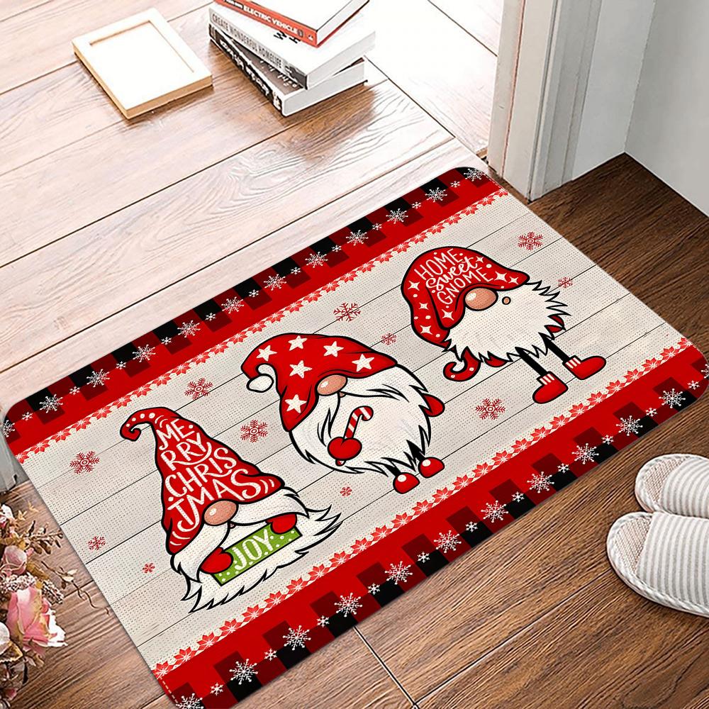 Christmas Door Mat Plaid Pattern Welcome Rug Festive Home Decor Mat Non Slip Floor Protector for Xmas Entrance