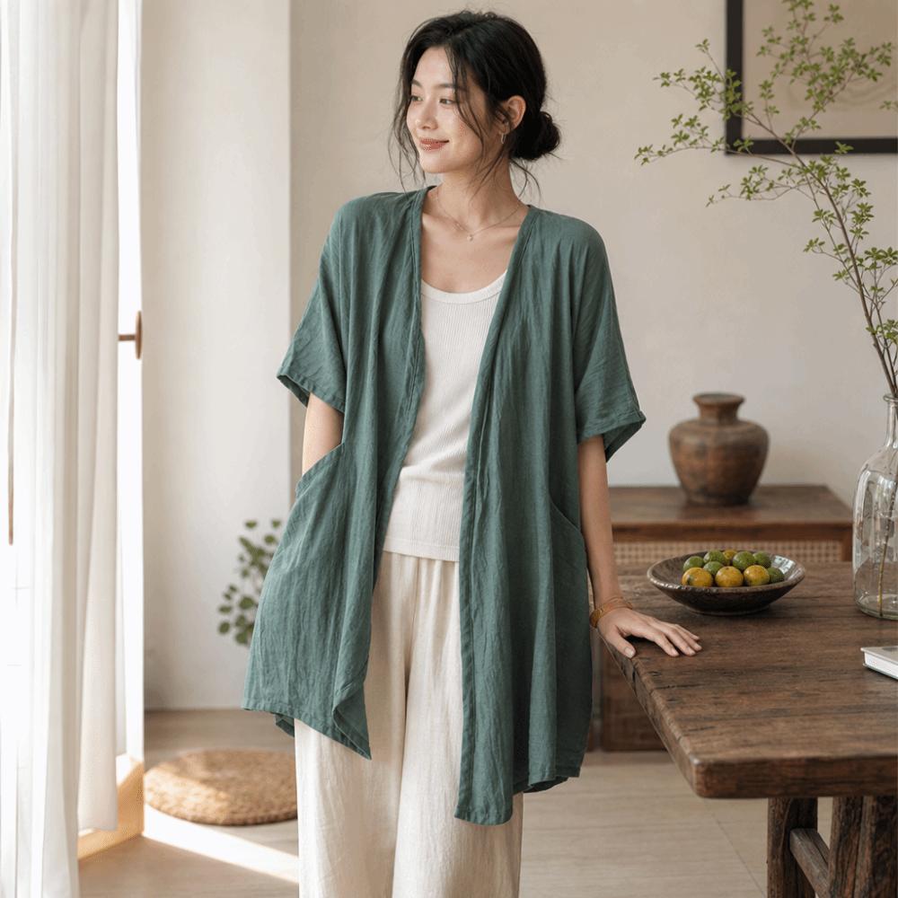 Sunscreen Cover Long Shawl Loose Beach Top Basic Linen Cardigan Summer Wear