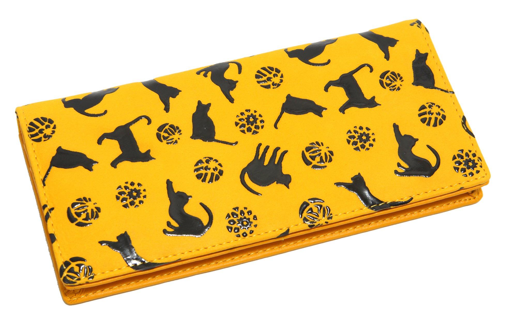 

Hasegawa Deerskin Inden Long Wallet with Bill Compartment, Unisex (Yellow Cat Design)