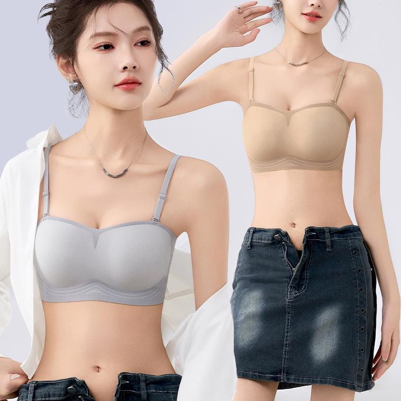 Strapless Seamless Bra for Women Breathable Ice Silk Beautiful Back Bra Anti-slip Gathering Bra Strapless Underwear Push Up Bra