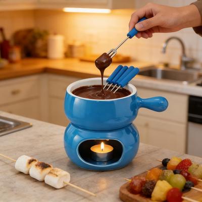 Chocolate Fondue Cup Ceramic With Forks Tealight Chocolate Melting Cup Mini Fondue Pot For Cheese Butter Heating Stove