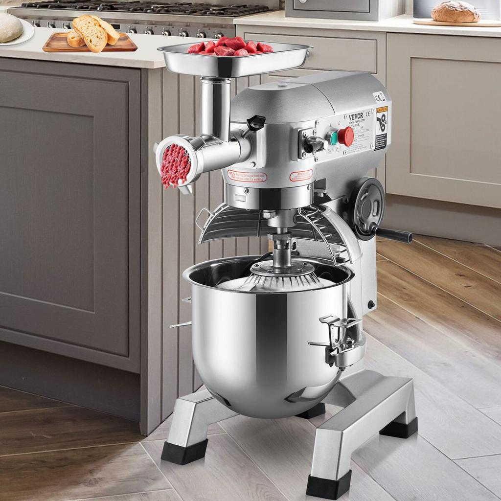 Commercial Stand Mixer, 20Qt Stainless Steel Bowl, 1100W 2 in 1 Multifunctional Electric Food Mixer with Meat Grinder & 3 Speeds, Dough Hook Whisk