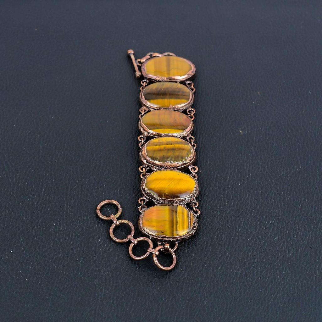 Tiger's Eye Copper Electroformed Bracelet Adjustable, Handmade Gemstone Jewelry, Gift For Mom Antique Jewelry