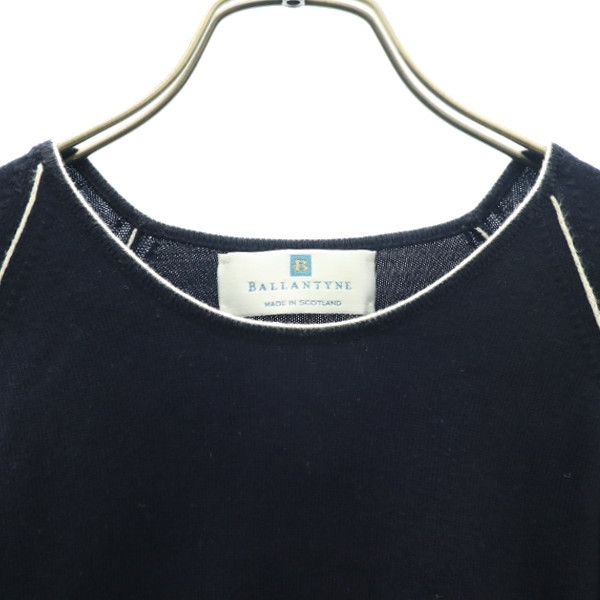 BALLANTYNE Made In the UK Short Sleeve Cotton Knit Cut Navy Women Used
