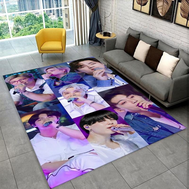Kpop B-BTS Fashion Group Star Carpet Rug for Playroom Bedroom Living Room Sofa Home Decor,kids Area Rug Non-slip Floor Mat