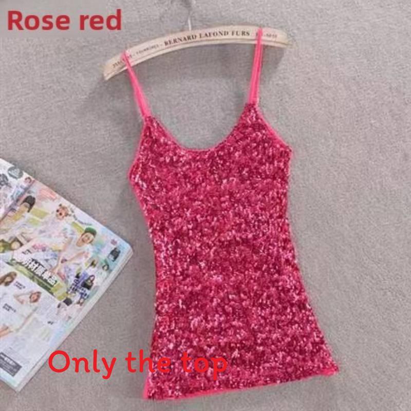 Polyester Sequin Tank Top For Women Spring Slim Fit Casual Blouse