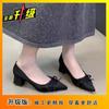 2025 autumn and winter new bow low heel one pedal pointed head satin evening high heels thick heel single shoes women