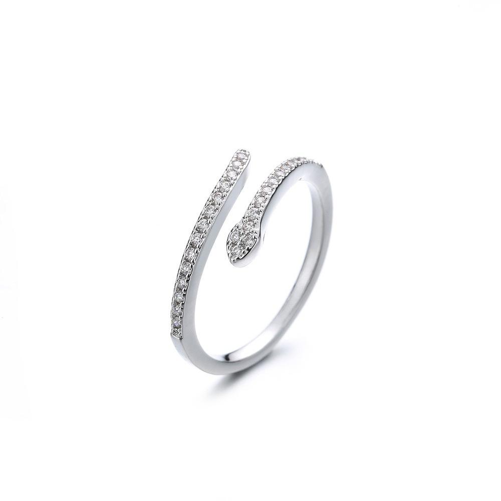 Slender Snake Ring Personality Hip Hop Diamond Zircon Snake Index Finger Ring opening adjustable