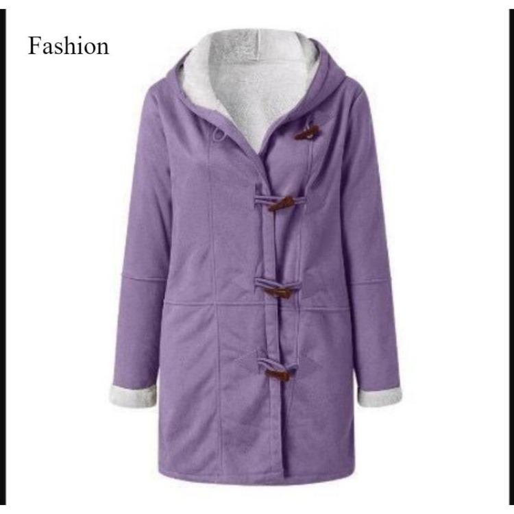 Winter Women's Coat Medium Long Hooded Casual Button Cardigan Warm Solid Color Simple Original Style