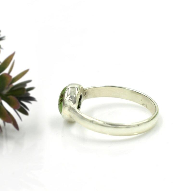 Green Copper Turquoise Round Gemstone Ring, Solid 925 Sterling Silver Ring, Handmade Jewelry, Statement Ring, Bezel Ring
