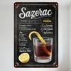 Vintage Sazerac Cocktail Recipe Metal Tin Sign - Chalkboard Background, Ingredients List & Glass Art - Retro Barware Home Wall D