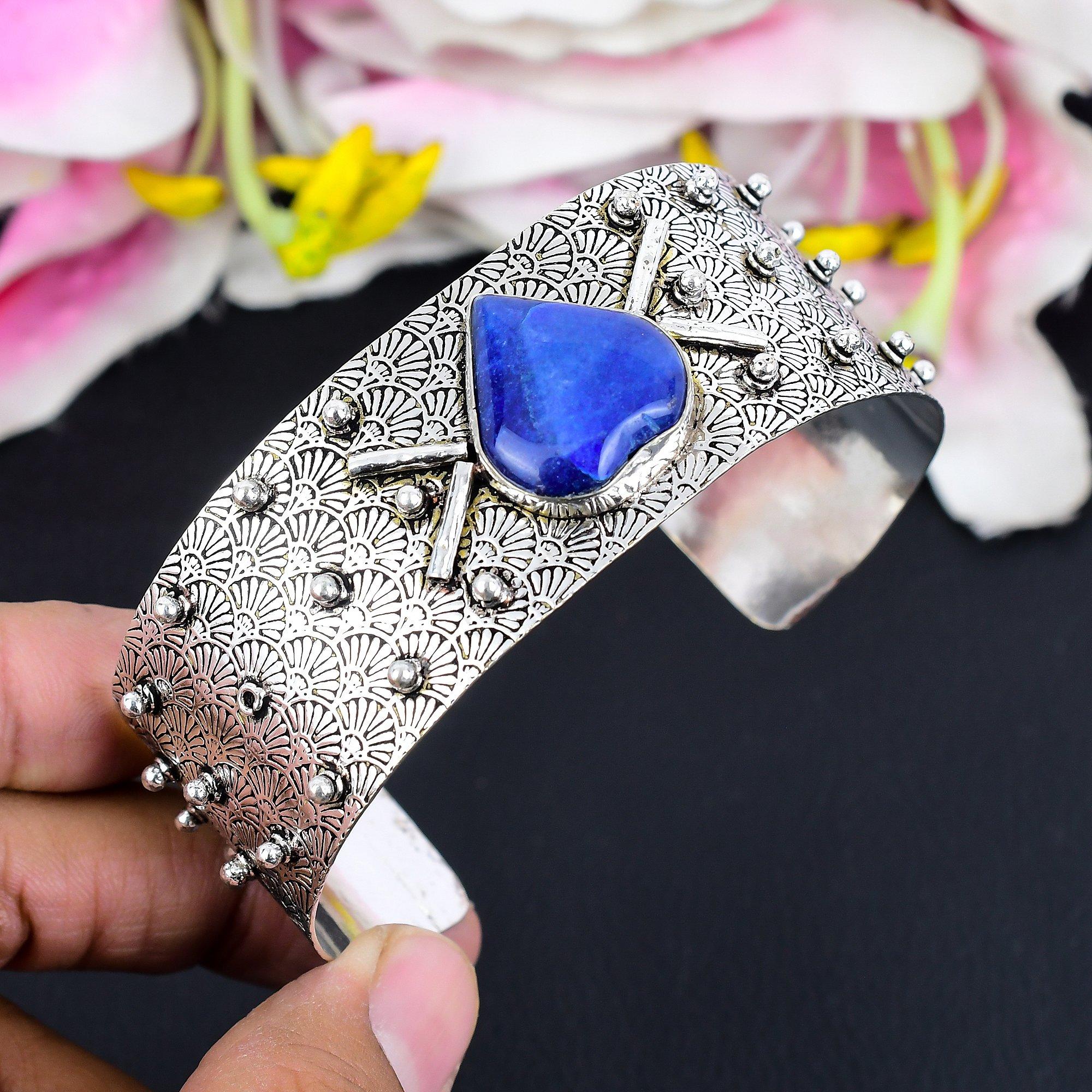 

Lapis Lazuli Gemstone Handmade 925 Sterling Silver Cuff Bangle Adjustable KG-1870