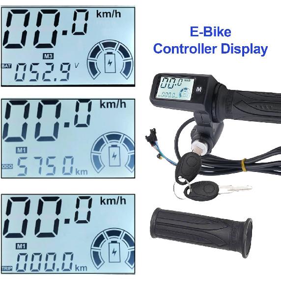 Full Twist Throttle, 8 Pin EBike Throttle 36V/48/60V Universal with 3 Speed Adjustment, LCD Speed Display, Key Switch, Electric Scooter Twist Grip