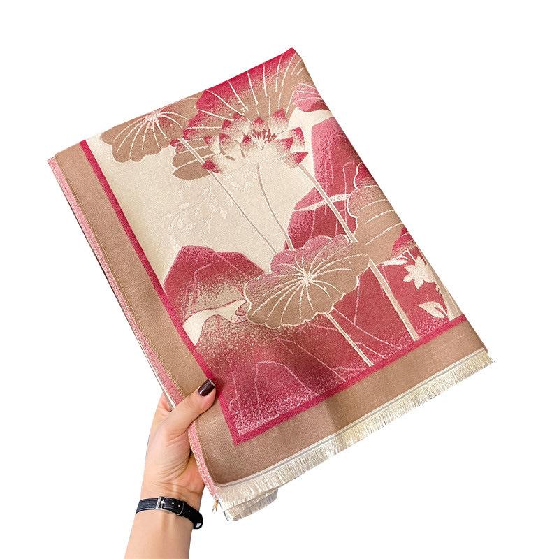 Thickened Warm Imitation Cashmere Scarf Women'S Autumn And Winter Chinese Style Floral Temperament Versatile Shawl To Keep Out The Cold Neck Scarf