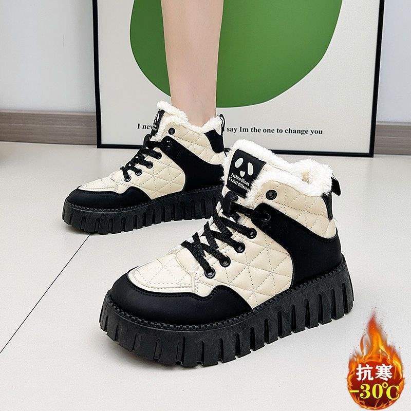 Girls Snow Boots Winter 2025 Fleece Thickened Medium and Older Children's Cotton Shoes Large Cotton Shoes Medium and Older Children's Girls Cotton 