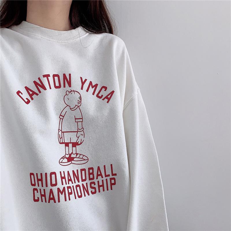 Women Letter Pattern Print Loose Pullover Hoodies Students Fashion Sweatshirt Ladies Round Neck Sweater Velvet Autumn New