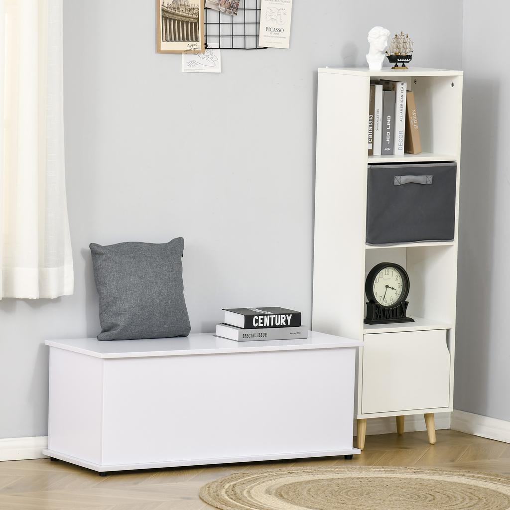 113L Storage Chest, Storage Box with Flip-Top Lid and 2 Safety Hinges, Storage Trunk for Living Room, Entryway, 100 x 40 x 40 cm, White