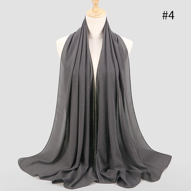 Muslim Rhinestone Hijab Scarf Gold Zipper Hijab Chiffon Plain Headwrap Long Shawl Headscarf Islamic Foulard