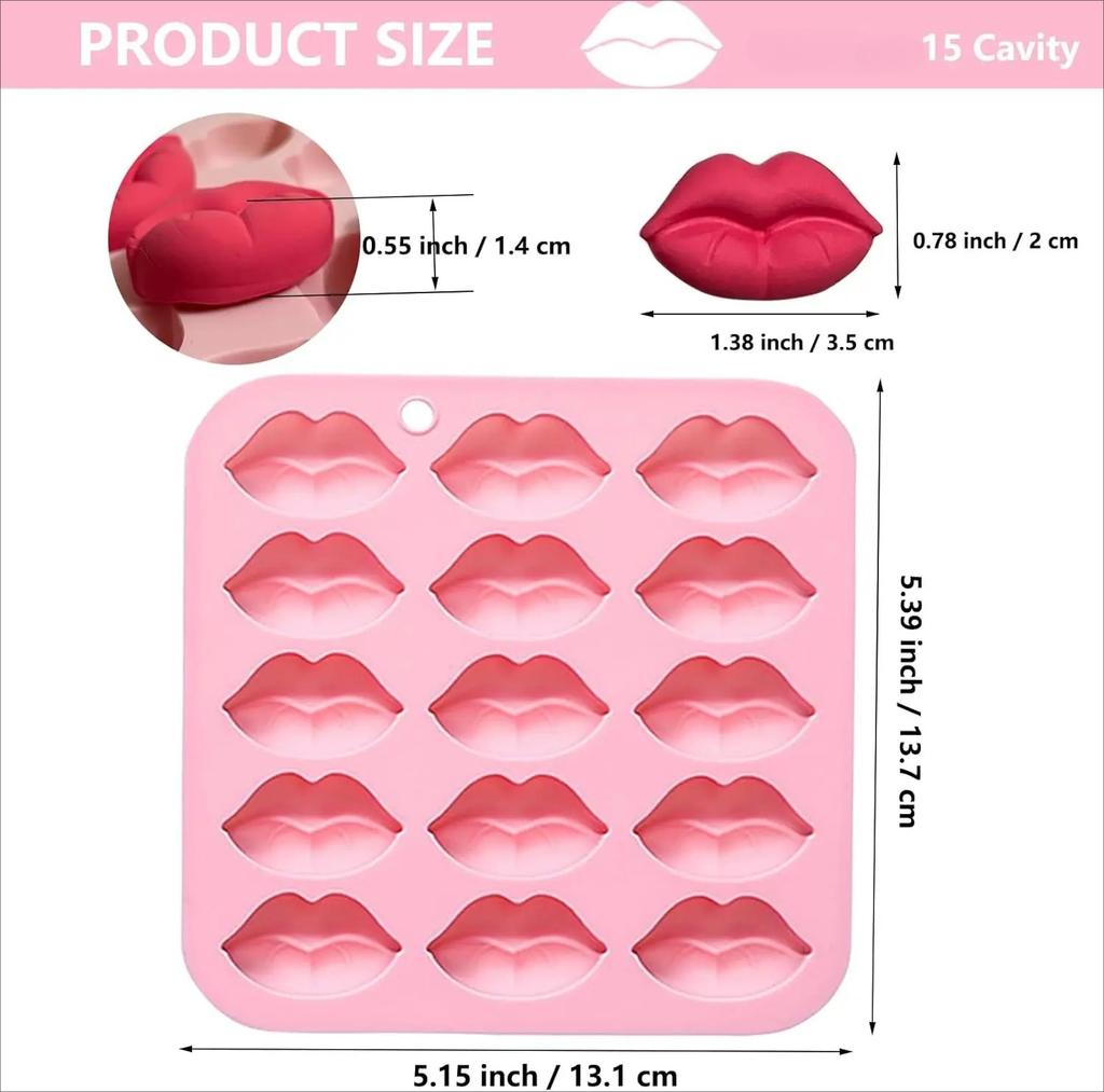 15-hole Lip Silicone Molds 3d Women Lips Holiday's Day Fondant Chocolate Mold for Candy, Candles, Ice Cube, Wedding Party Decor