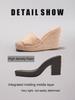 Damen-Keilabsatzsandalen aus geflochtenem Strohseil - Einzelner Riemen, Sommer-Plateau-High Heels, Europäischer & Amerikanischer Stil