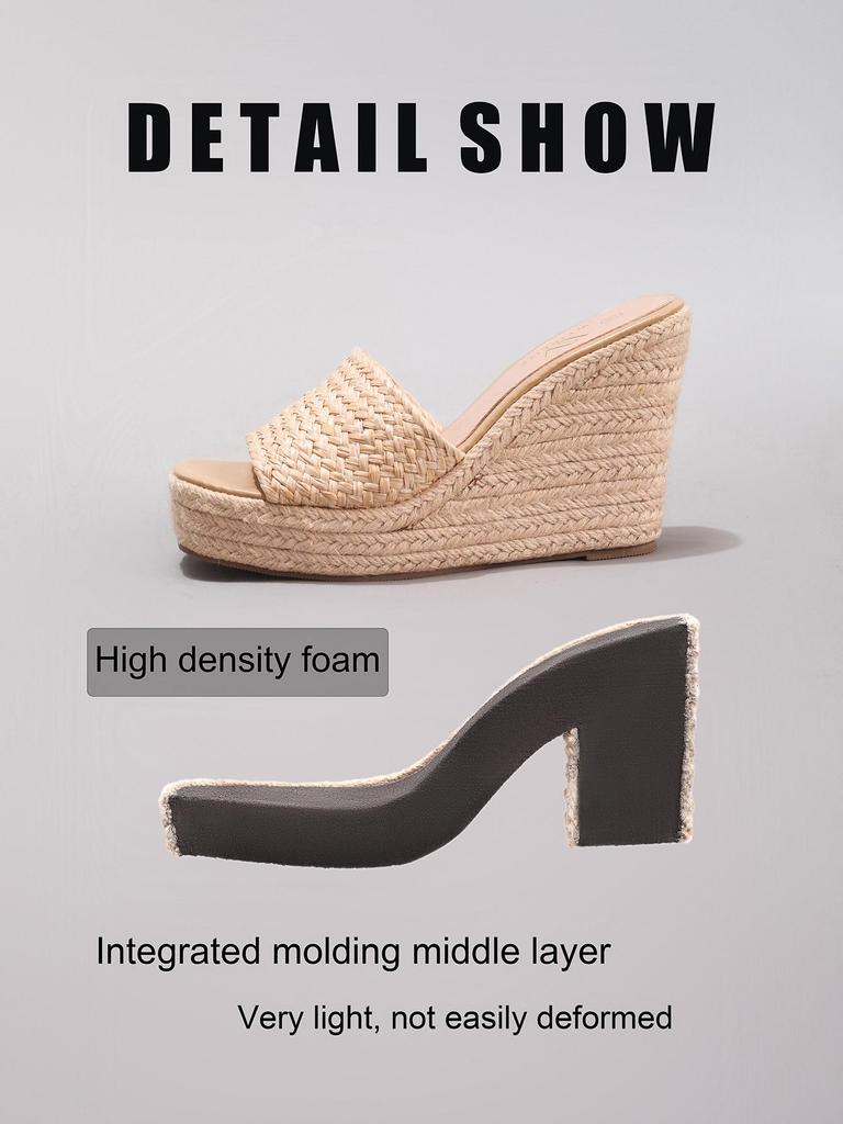 Damen-Keilabsatzsandalen aus geflochtenem Strohseil - Einzelner Riemen, Sommer-Plateau-High Heels, Europäischer & Amerikanischer Stil
