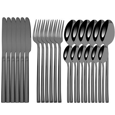 Black Mirror Cutlery Set 24Pcs Flatware Stainless Steel Dinnerware Set Knife Spoons Fork Silverware New Kitchen Tableware Set