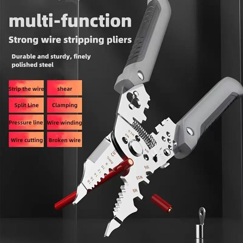 Stainless Steel Multifunctional Stripping Pliers Wire Splitting Skinning Crimping Pliers Universal Winding Industrial Wire Cutting Pliers