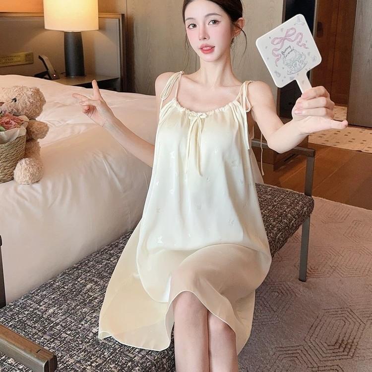 Ice silk pajamas women's summer new jacquard small sexy suspender nightdress with chest pad student sweet loungewear