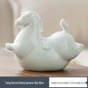 Modern Minimalist Ceramic Rocking Horse Ornament - Cute Green & Pink Tea Pet Decor for Home