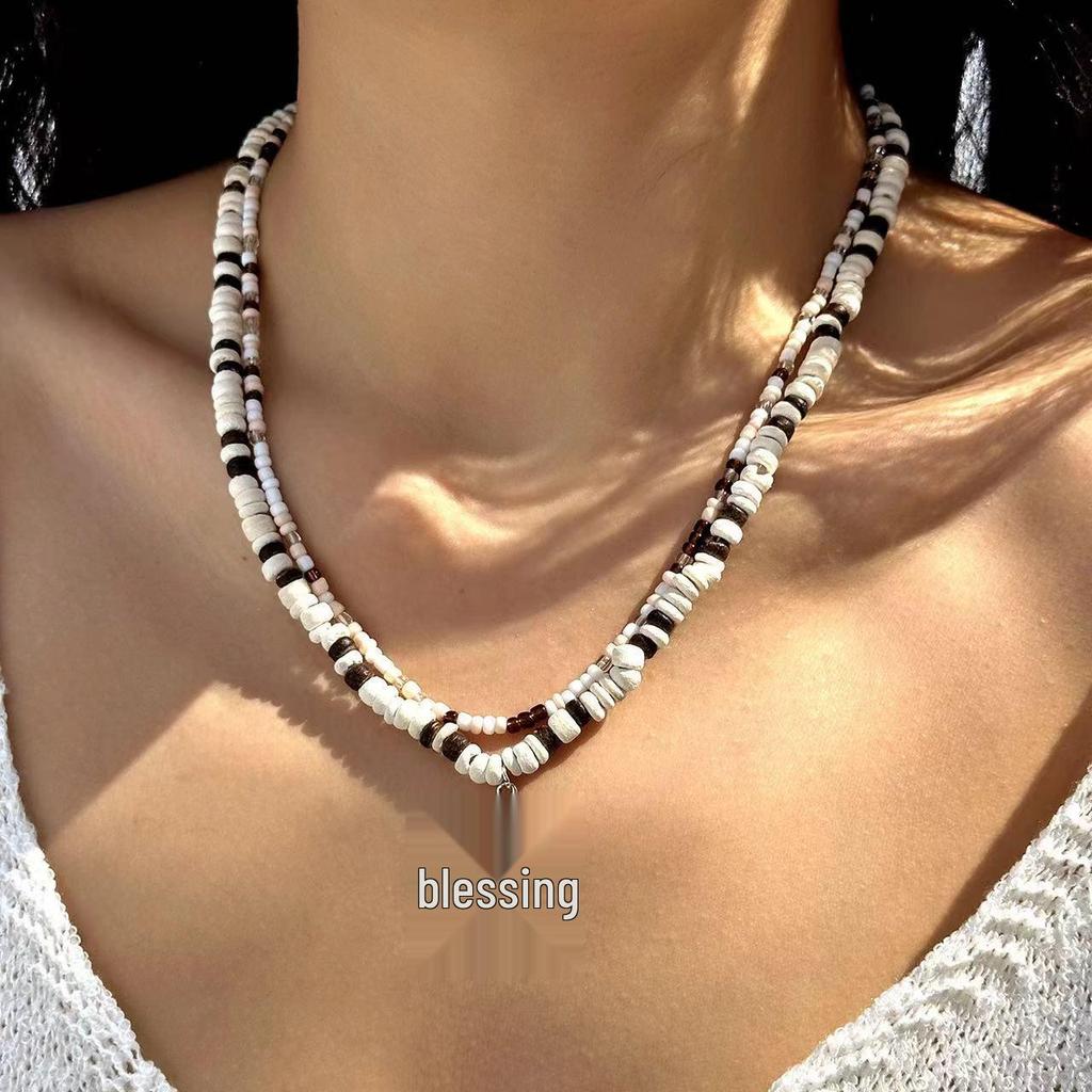 Stainless Steel Sun Pendant Coconut Shell Bead Necklace