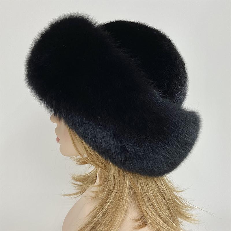 Real Fur Dome Hats for Women Natural Fox Mink Fur Cap Winter Luxury Warm Fashion Snow Hats