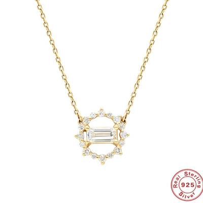 S925 Sterling Silver Ring Diamond Rectangular Stacked Collarbone Chain French Style Super Flash Diamond-Set Temperament Necklace Women