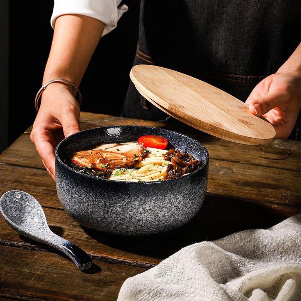 6.5 Inch Japanese Ramen Bowl Set 1000ml Large Ceramic Noodle Bowl Microwave and Dishwasher Safe, Vintage Japanese Style Soup Bowl for Udon, Pho, Salad