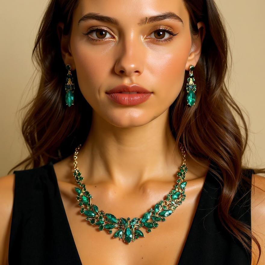 Crystal Necklace Earrings Jewelry Set Bridal Wedding Dress Versatile Jewelry