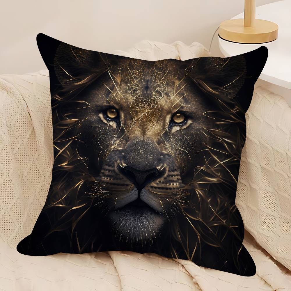Black Gold Eagle Lion Pillow Case Removable Washable Cushion Cover – All-Season Soft Linen